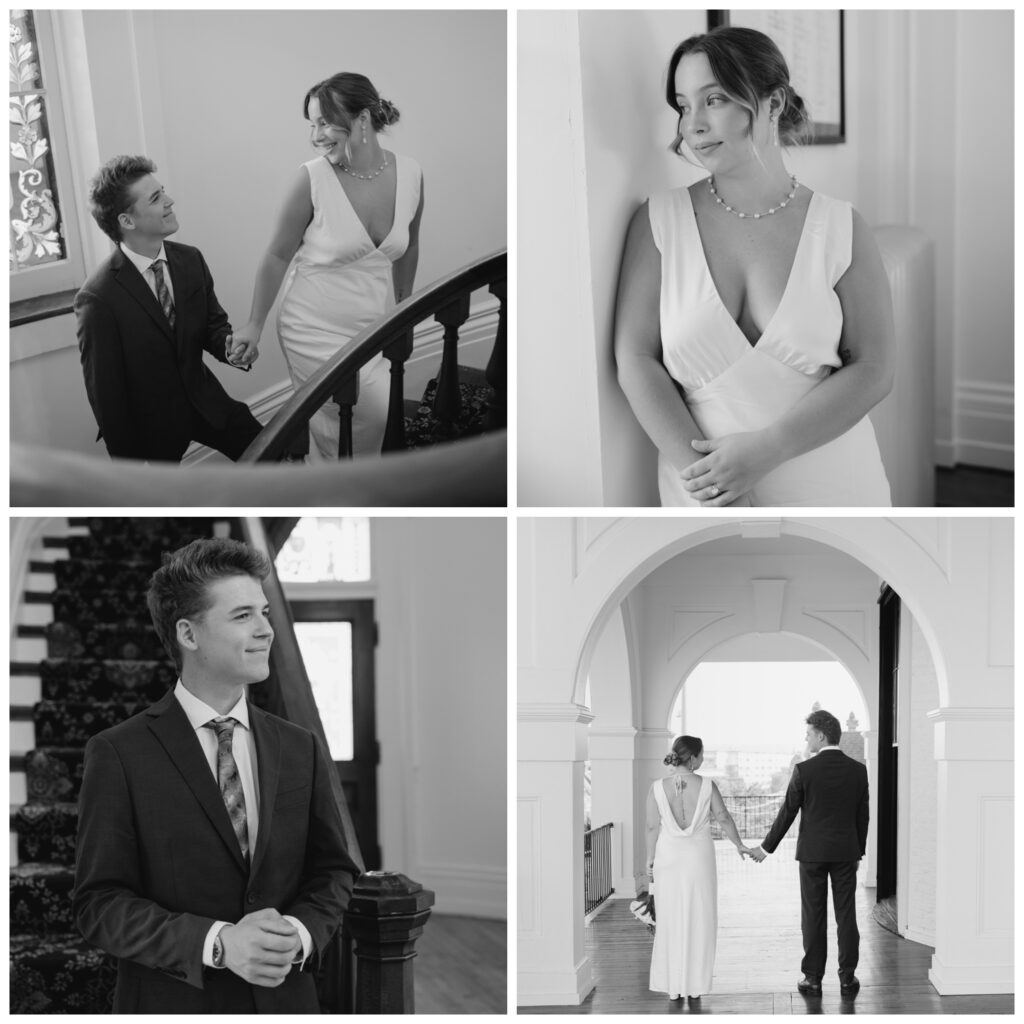 Bride and groom wedding portraits at Taylor Mansion in Newport KY